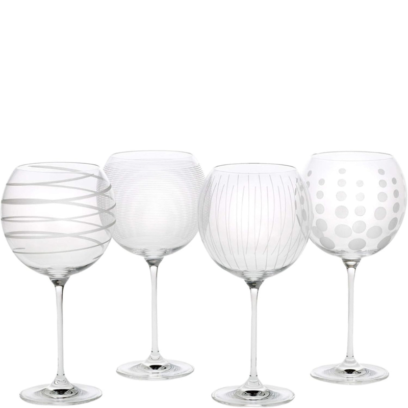 Set Of 4 Balloon Goblet Patterned Wine Glass-Wine and Whiskey Decanter