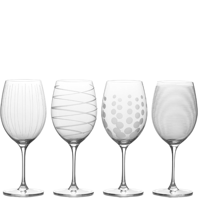 Bordeaux Style Wine Glasses Set of 4 Elegant Etched Crystal Glasses