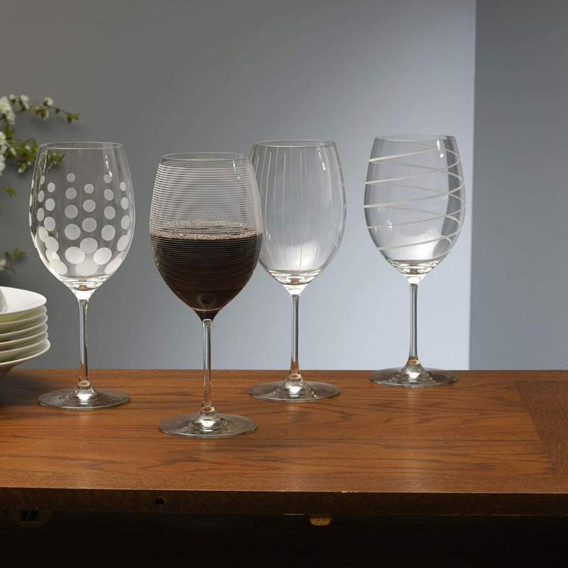 Bordeaux Style Wine Glasses Set of 4 Elegant Etched Crystal Glasses-Wine and Whiskey Decanter