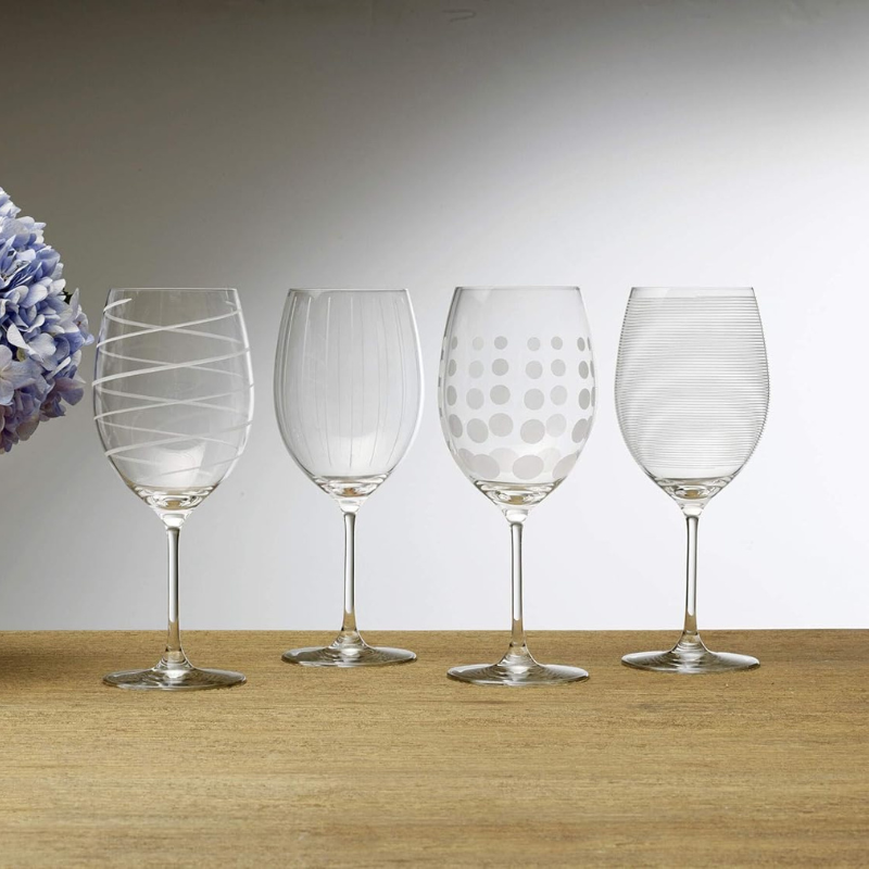 Bordeaux Style Wine Glasses Set of 4 Elegant Etched Crystal Glasses-Wine and Whiskey Decanter