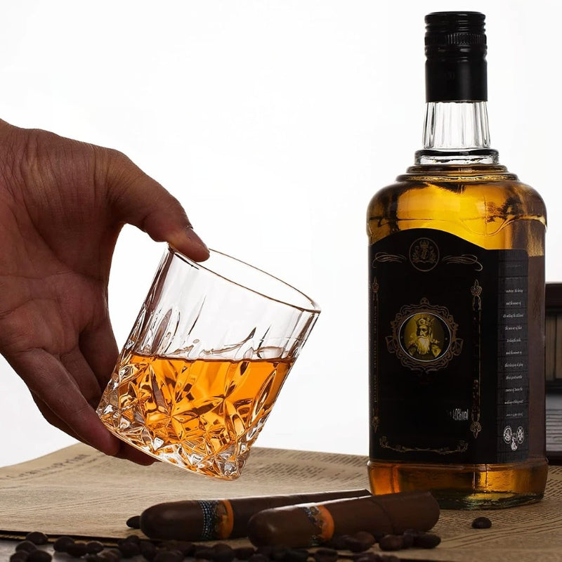 Set Of 2 Sculpted Crystal Glasses With 2 Ice Sphere Molds For Whiskey-Wine and Whiskey Decanter