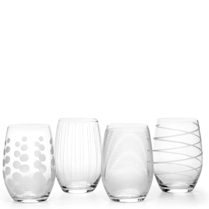 Stemless Patterned Glasses Set of 4 Elegant Etched Drinkware