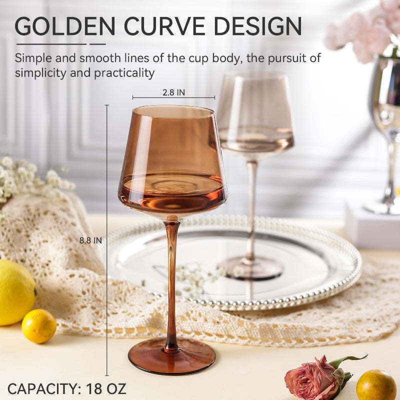 Colorful Wine Glasses With Stem  Hand-Blown Crystal Set of 6-Wine and Whiskey Decanter