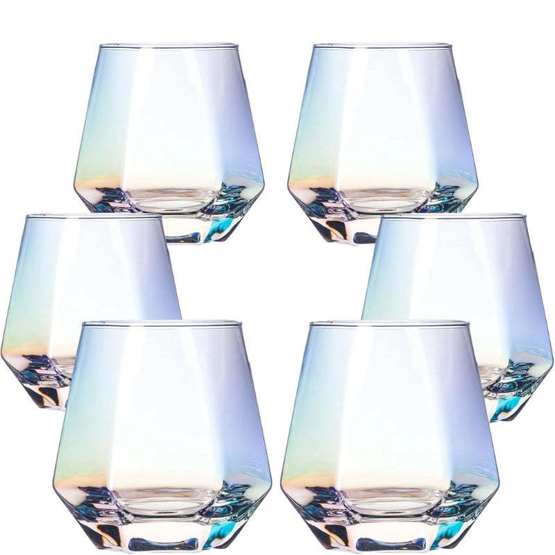 Crystal Iridescent Diamond Wine Glasses Modern Drinkware Set-Wine and Whiskey Decanter
