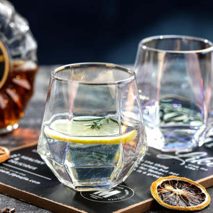 Crystal Iridescent Diamond Wine Glasses Modern Drinkware Set-Wine and Whiskey Decanter