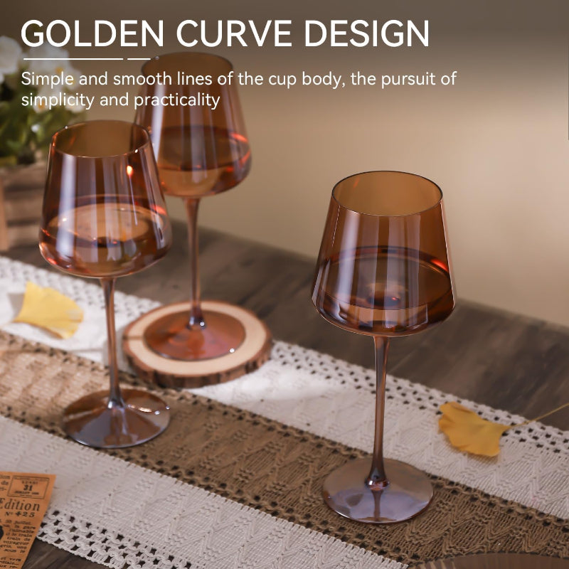 Dark Amber Wine Glasses Set of 6 Elegant Hand-Blown Crystal-Wine and Whiskey Decanter