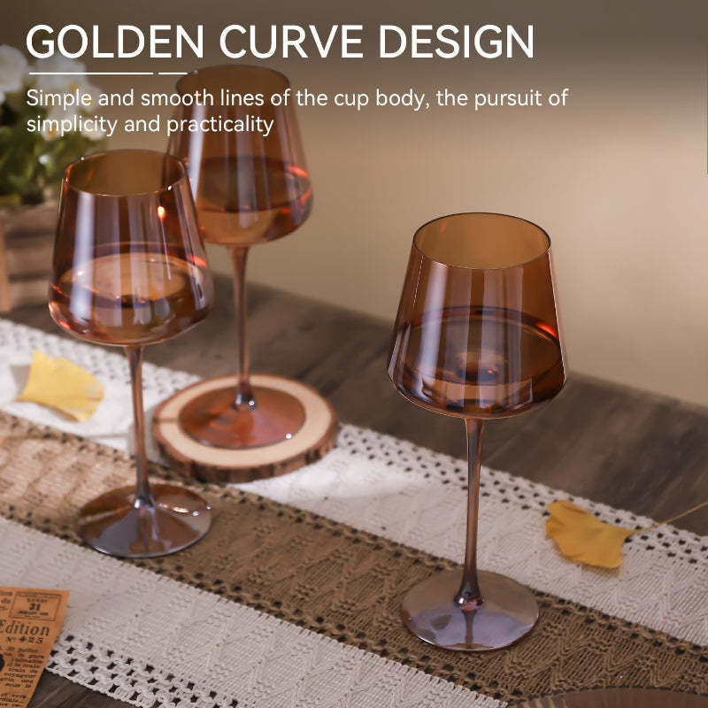 Dark Amber Wine Glasses Set of 6 Elegant Hand-Blown Crystal-Wine and Whiskey Decanter