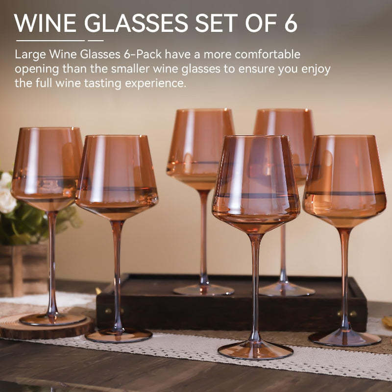 Dark Amber Wine Glasses Set of 6 Elegant Hand-Blown Crystal-Wine and Whiskey Decanter