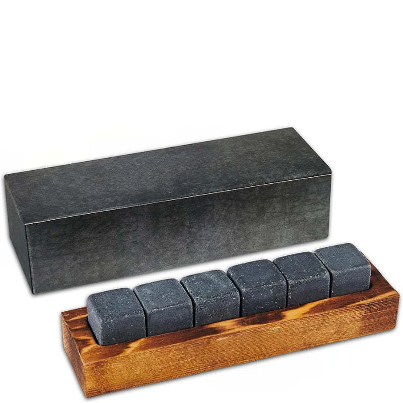 Granite Whiskey Stones With Wooden Tray Set of 6 Granite Drink Chiller-Wine and Whiskey Decanter