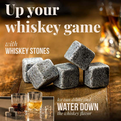 Granite Whiskey Stones With Wooden Tray Set of 6 Granite Drink Chiller-Wine and Whiskey Decanter