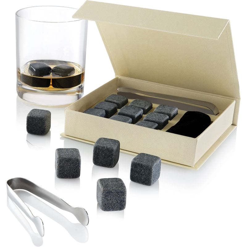 Set Of 9 Whiskey Chilling Stones With Pouch For Smooth Drinks-Wine and Whiskey Decanter