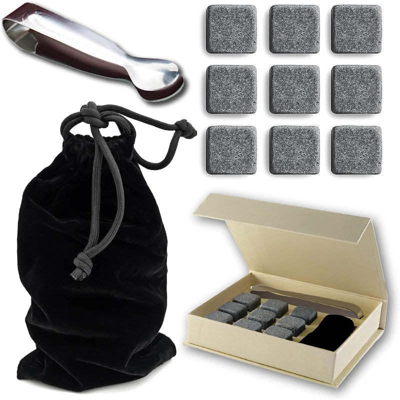 Set Of 9 Whiskey Chilling Stones With Pouch For Smooth Drinks-Wine and Whiskey Decanter