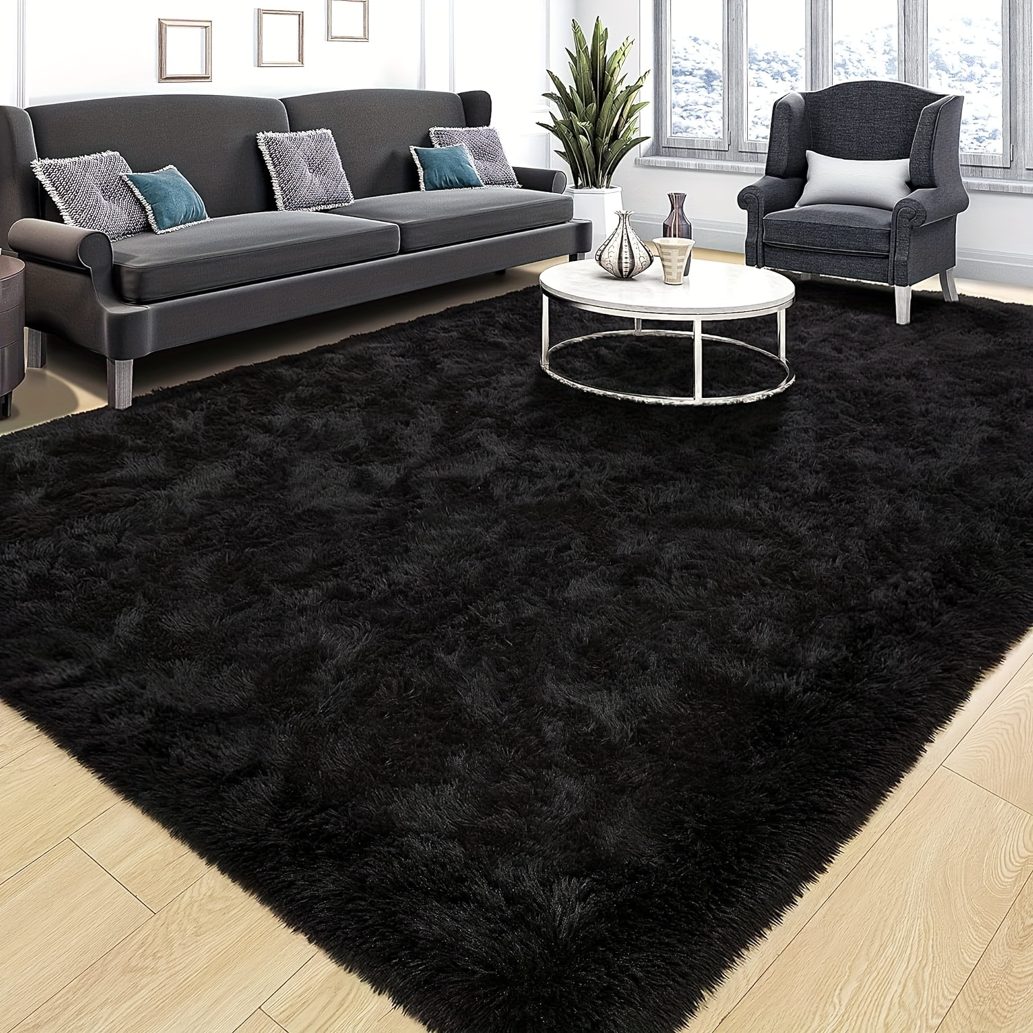 Soft Plush Area Rug Rectangle, Bonded Pile, Non Slip, Polyester