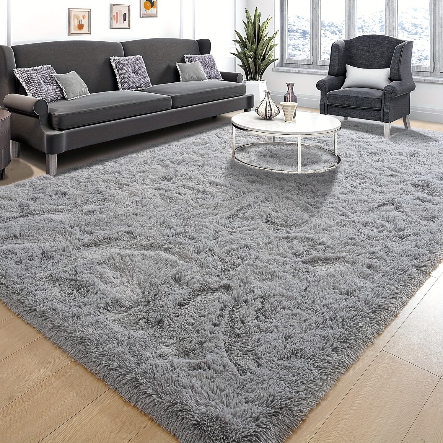 Soft Plush Area Rug Rectangle, Bonded Pile, Non Slip, Polyester