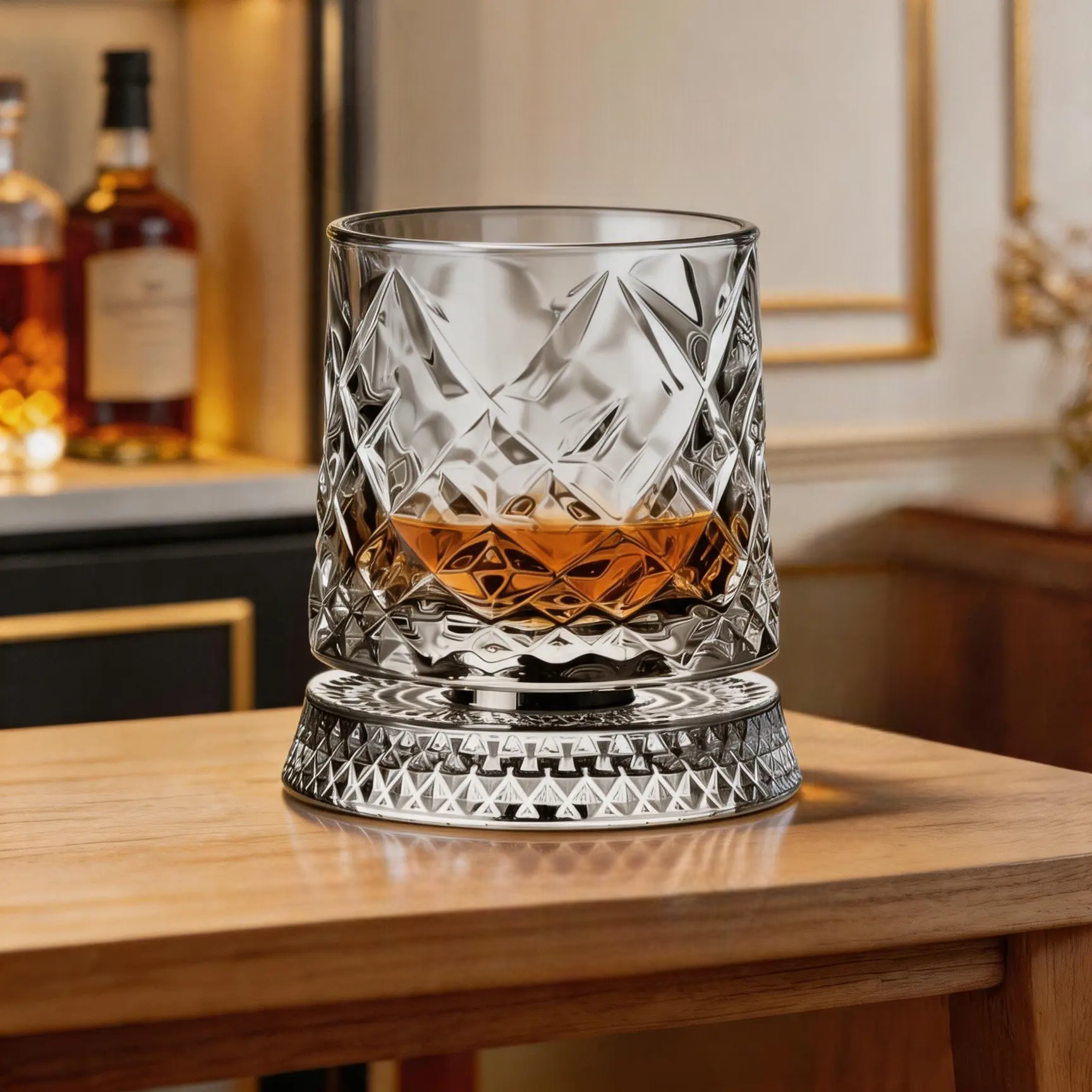 Spinning Crystal Glass Gift Set With Rotating Glasses and Ice Ball Molds