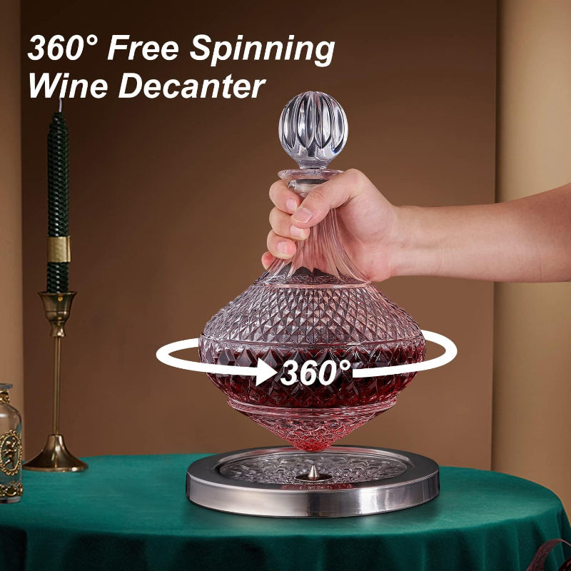 Spinning Wine Decanter With Stopper - 360° Aeration-Wine and Whiskey Decanter