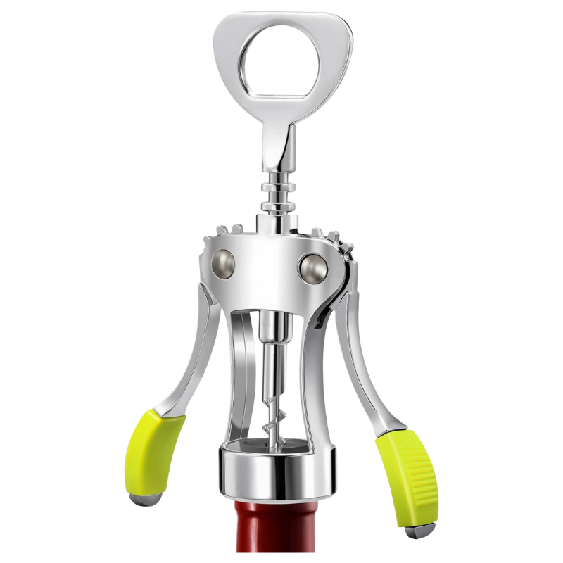 Stainless Steel Wing Corkscrew With Vibrant Non Slip Grip-Wine and Whiskey Decanter
