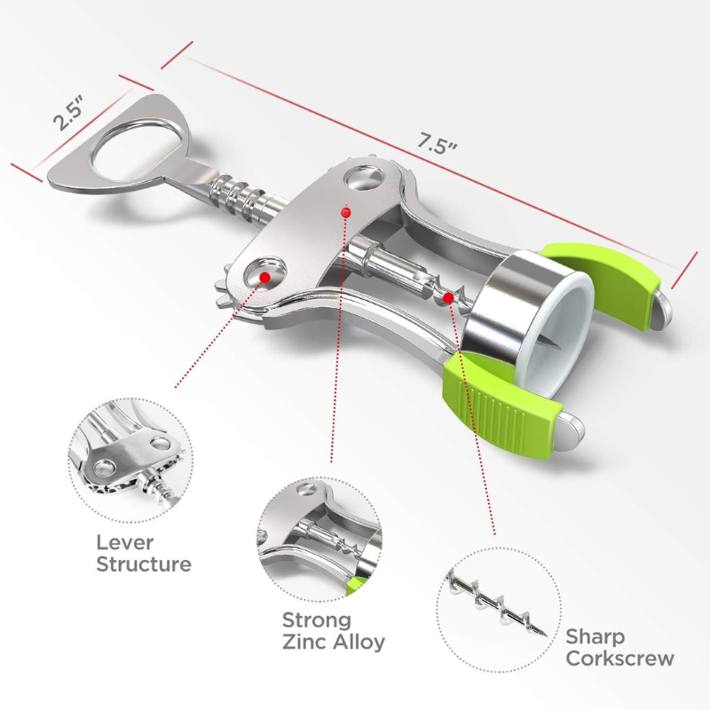 Stainless Steel Wing Corkscrew With Vibrant Non Slip Grip-Wine and Whiskey Decanter