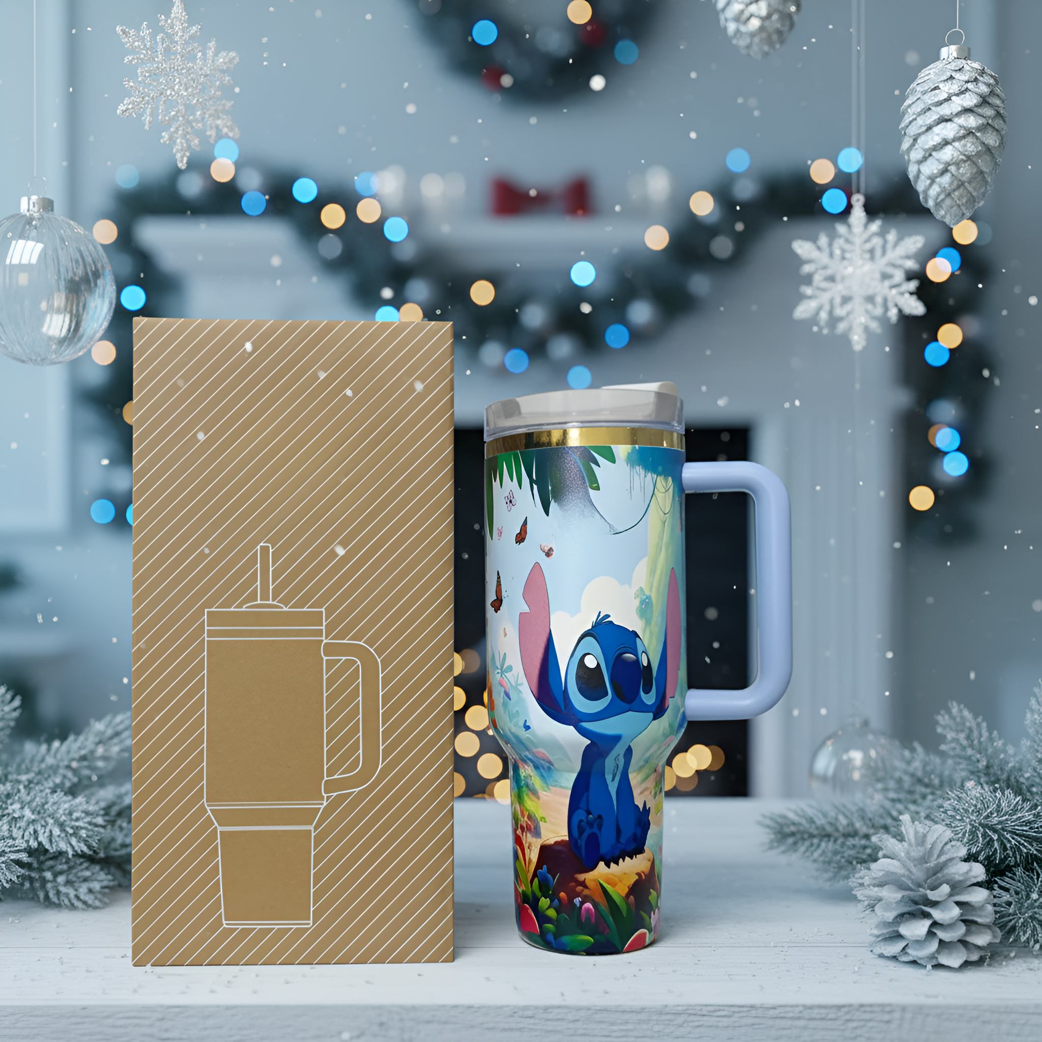 Stitch 40z Stainless Steel Tumbler For Christmas Celebration