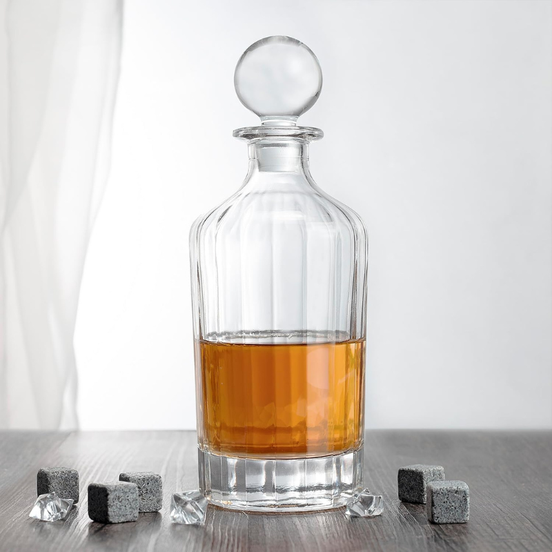 Striped Whiskey Decanter Set Glasses Elegant Drinkware