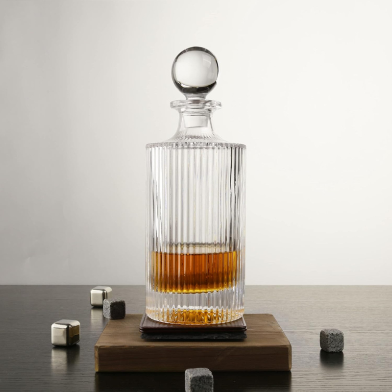 Striped Whiskey Decanter Set Glasses Elegant Drinkware