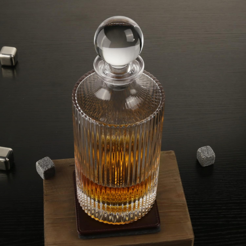 Striped Whiskey Decanter Set Glasses Elegant Drinkware