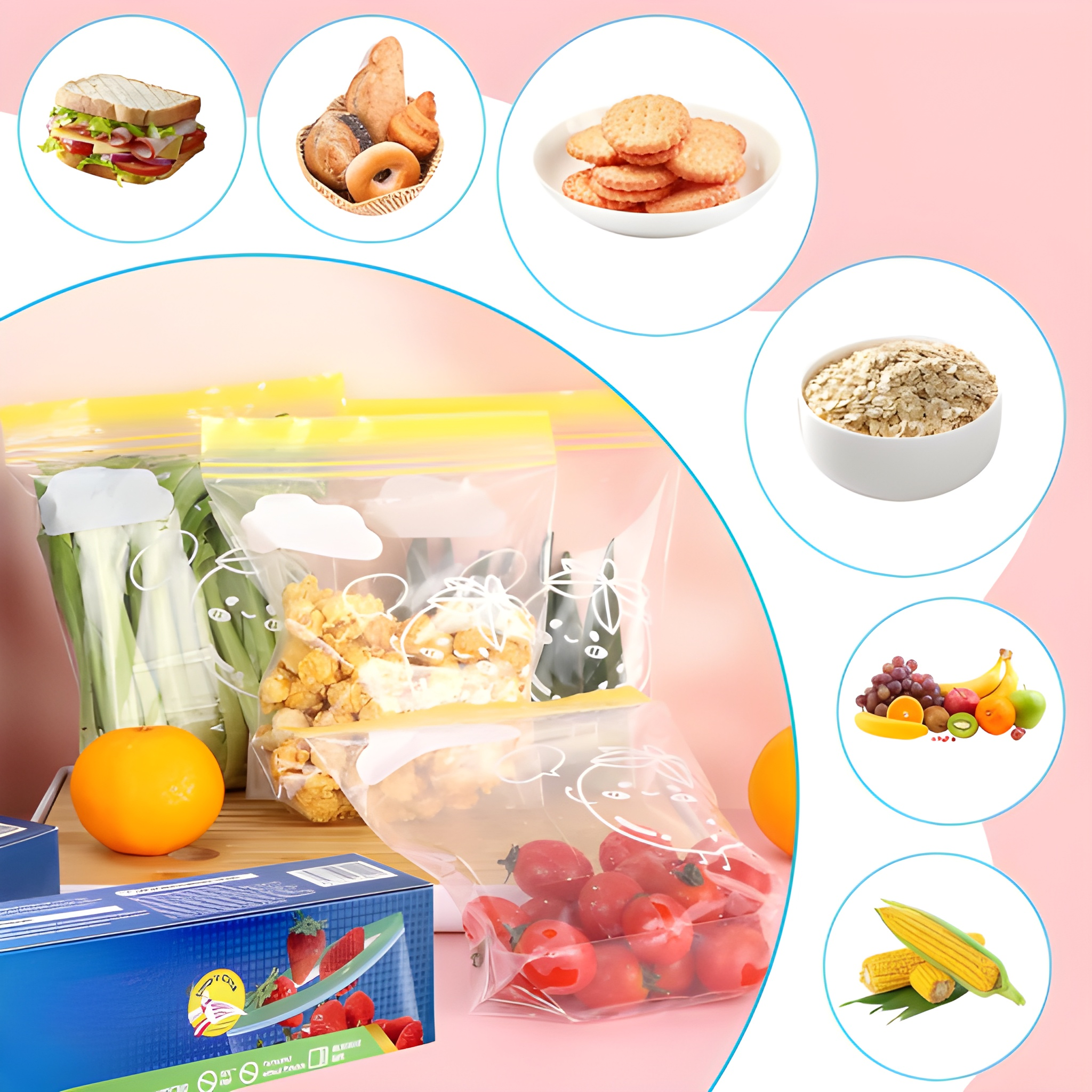 Thickened Freezer Storage Bags With Double Seal And Flip Top Closure