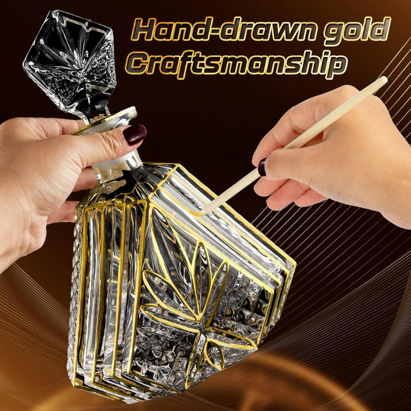 Trimmed Crystal Decanter Set With Two Glasses For Whiskey Gift Set-Wine and Whiskey Decanter