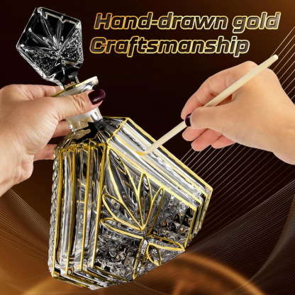 Trimmed Crystal Decanter Set With Two Glasses For Whiskey Gift Set-Wine and Whiskey Decanter