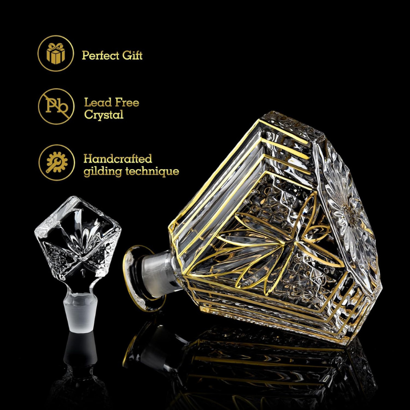 Trimmed Crystal Decanter Set With Two Glasses For Whiskey Gift Set-Wine and Whiskey Decanter