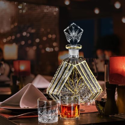 Trimmed Crystal Decanter Set With Two Glasses For Whiskey Gift Set-Wine and Whiskey Decanter