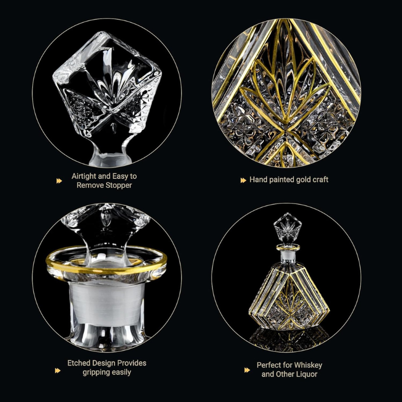 Trimmed Crystal Decanter Set With Two Glasses For Whiskey Gift Set-Wine and Whiskey Decanter