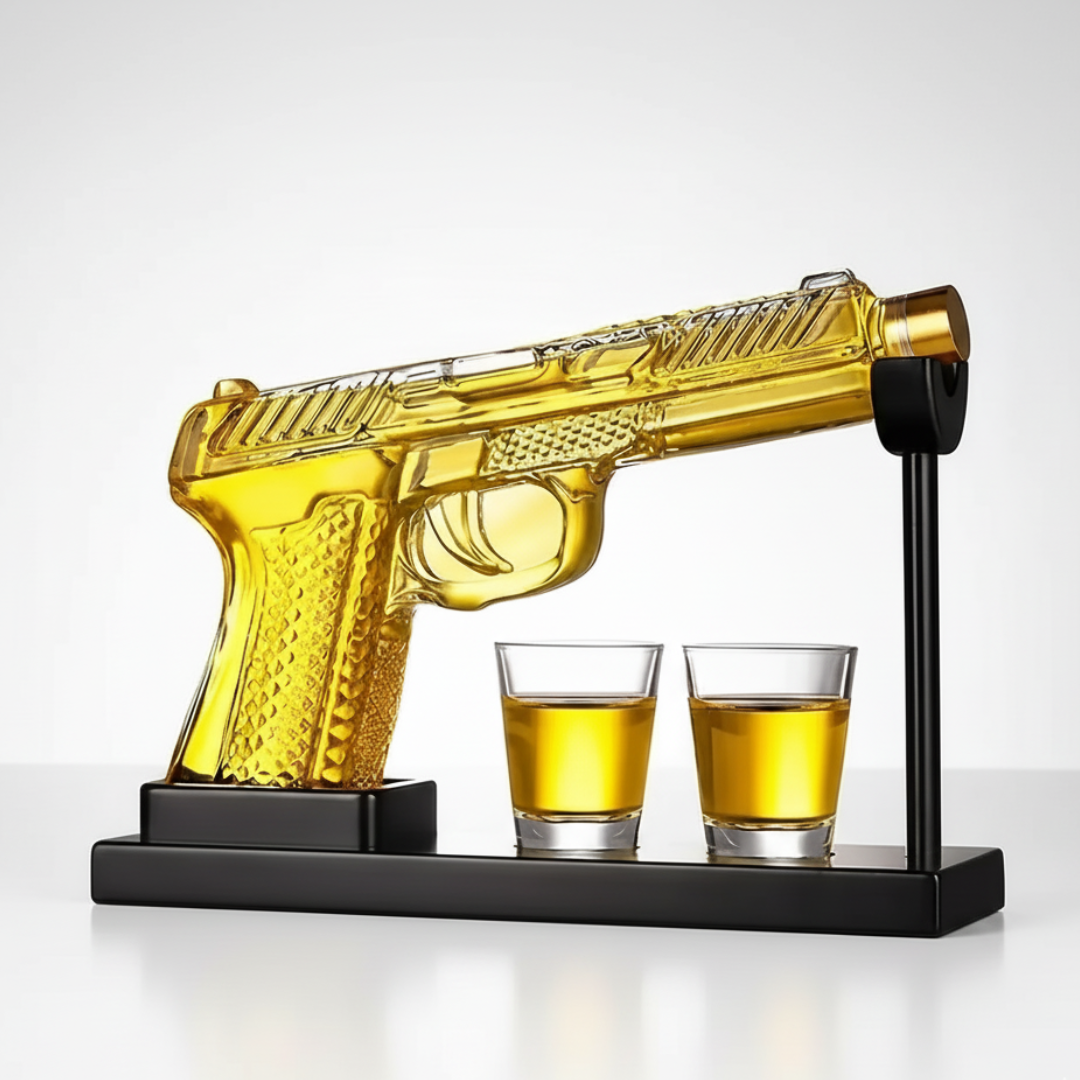 Novelty Gun Decanter With Shot Glasses