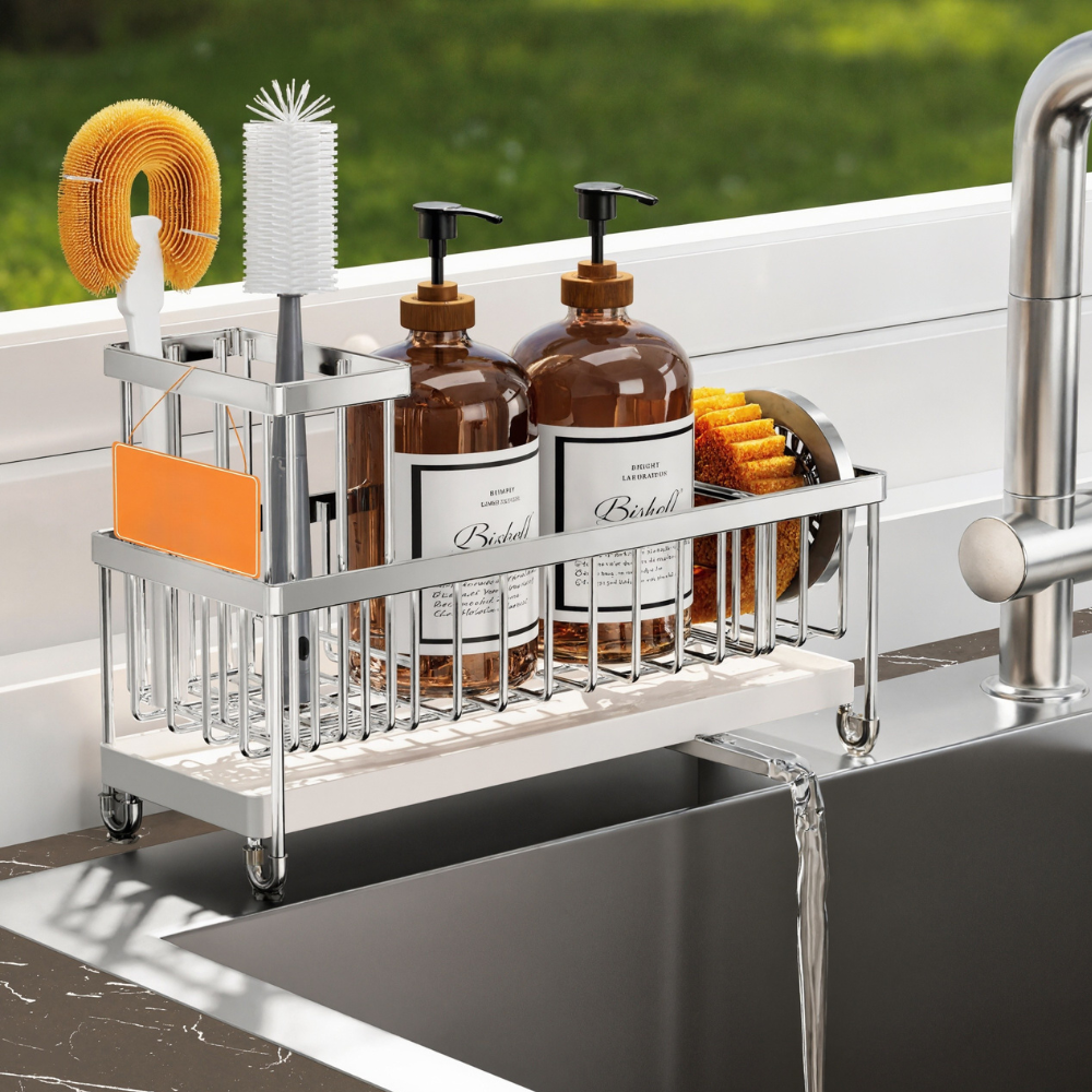 Sink Caddy Organizer With High Brush Holder