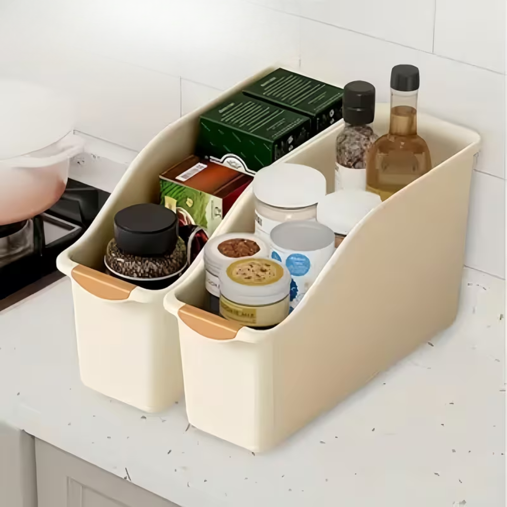 2 Piece Of Curved Plastic Storage Boxes Kitchen Organizer Container Set