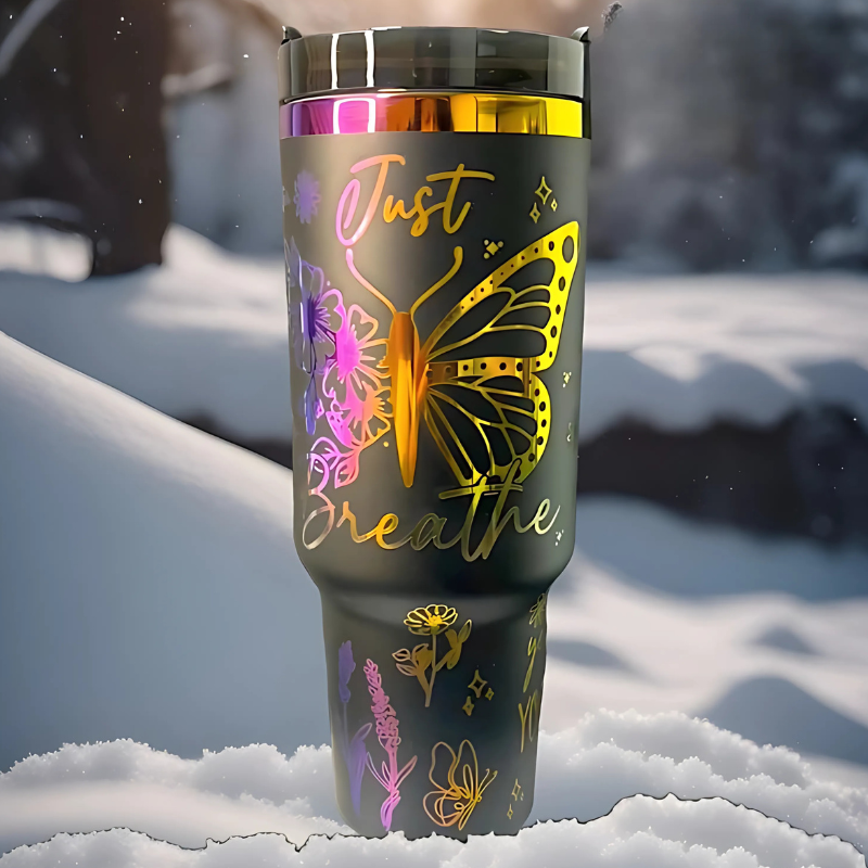 40oz Vacuum Insulated Tumbler With Butterfly Design-Wine and Whiskey Decanter