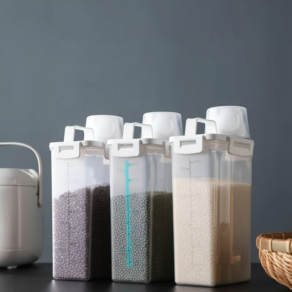 Grain Flow Airtight Rice Storage Container Flip Top Kitchen Box