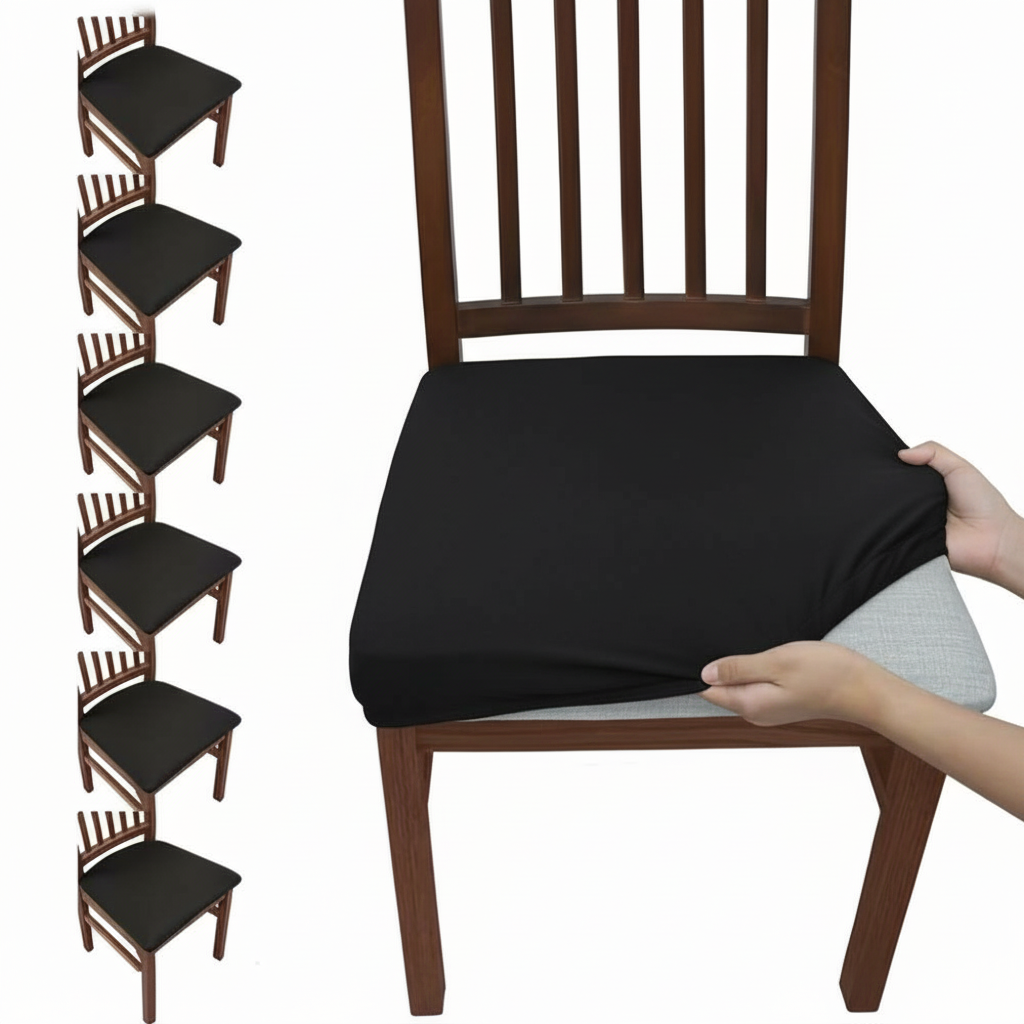 Stretch Dining Chair Seat Covers 6 Pack - Removable Washable Slipcovers, Spandex Chair Protectors Set