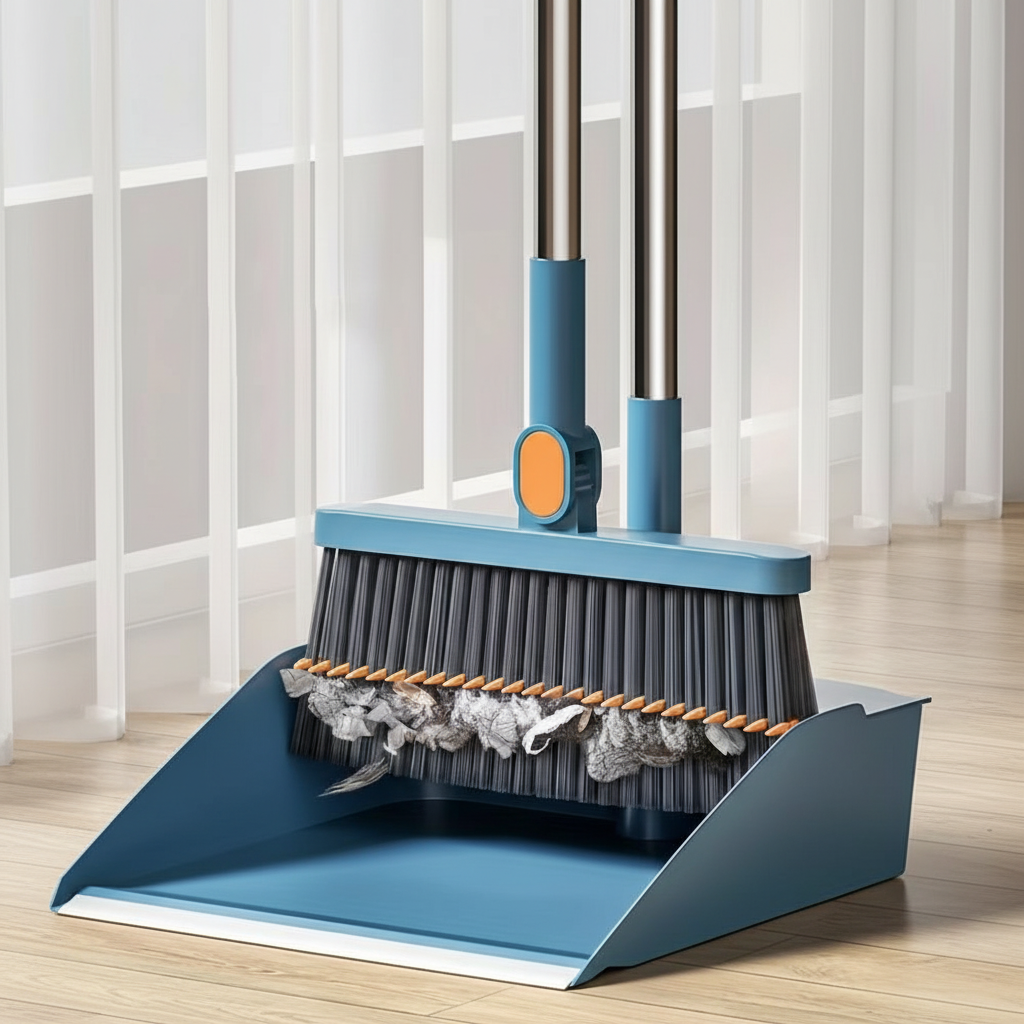 Long Handle Broom and Dustpan Set - 2 Piece Floor Sweeping Kit for Home, Kitchen & Office Cleaning
