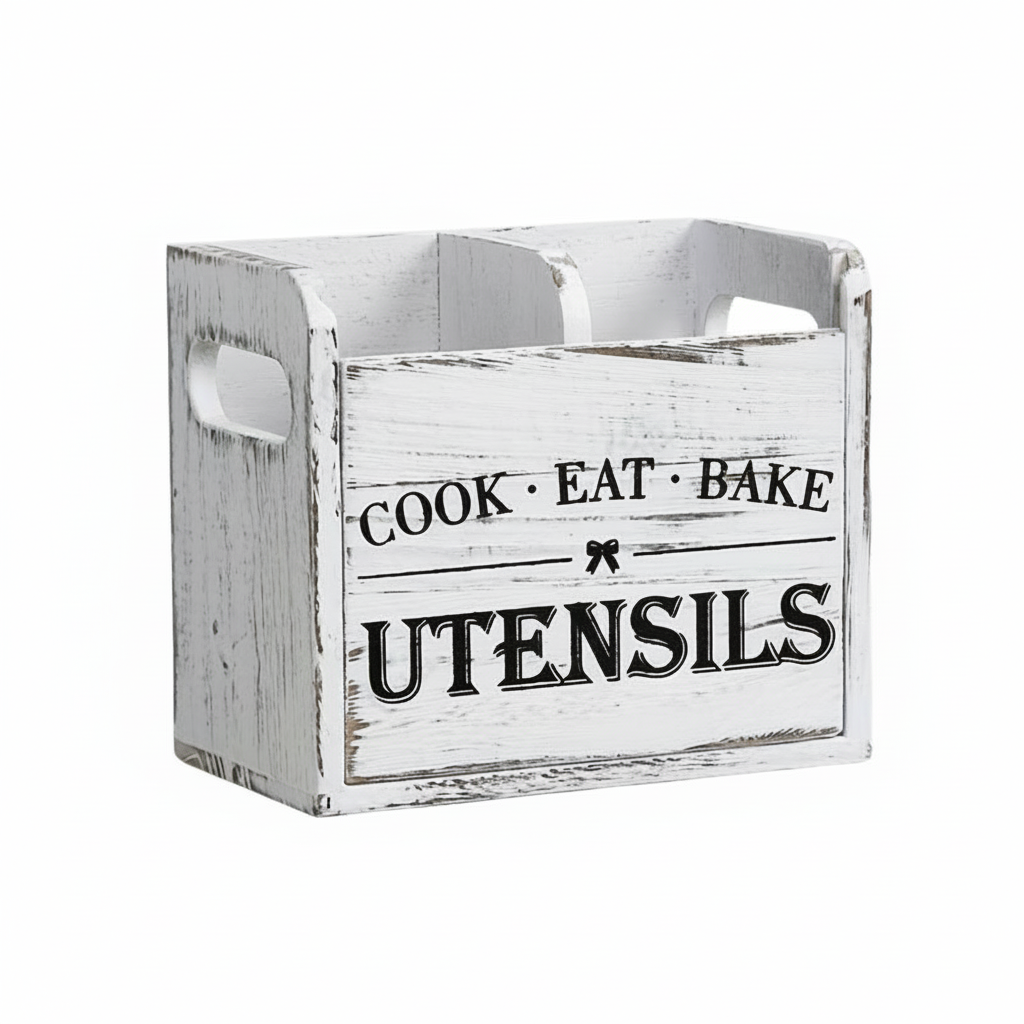 Wooden Kitchen Utensil Organizer Caddy Set