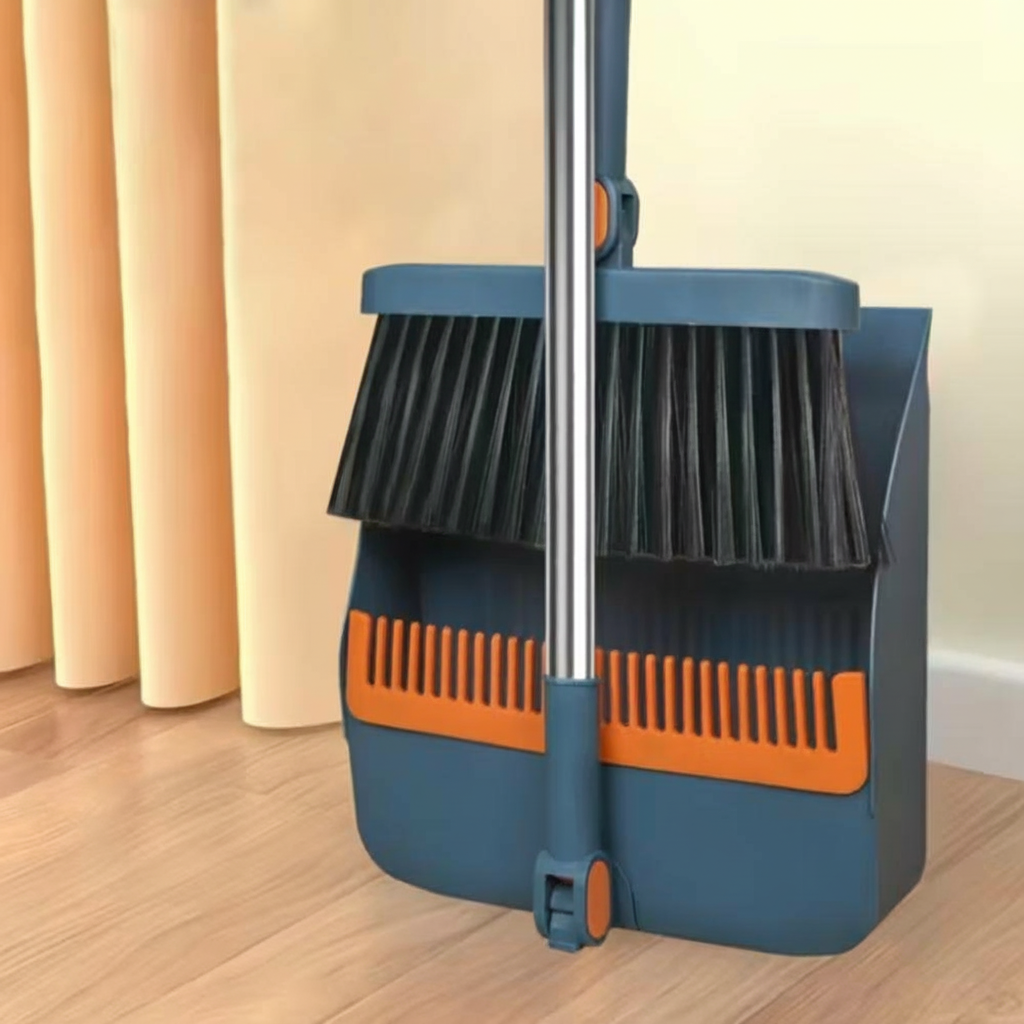 Long Handle Broom and Dustpan Set - 2 Piece Floor Sweeping Kit for Home, Kitchen & Office Cleaning
