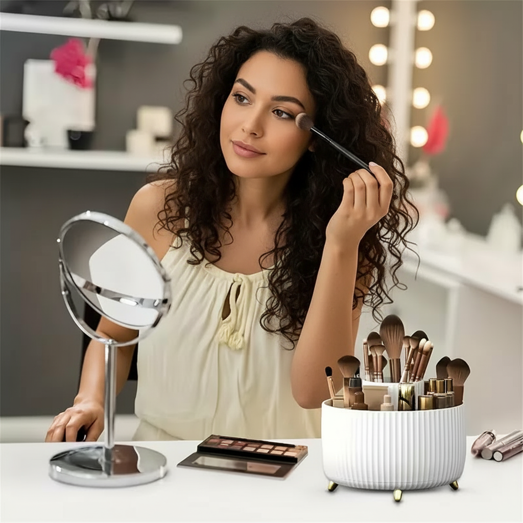 360 Degree Rotating Makeup Organizer With Multi Compartments Storage
