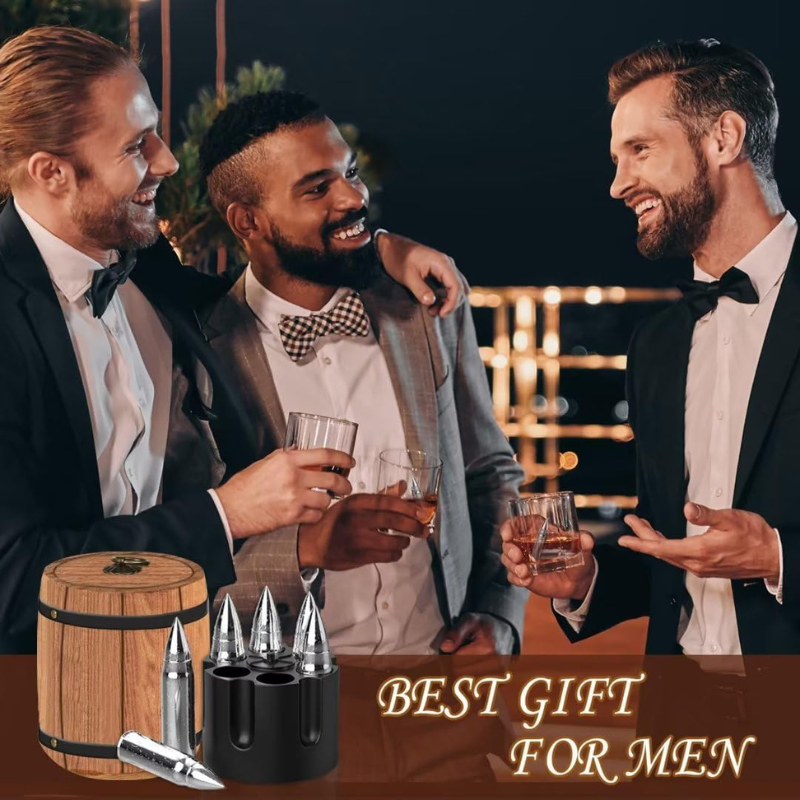 Whiskey Stone Set With Bullet Design And Revolver Base