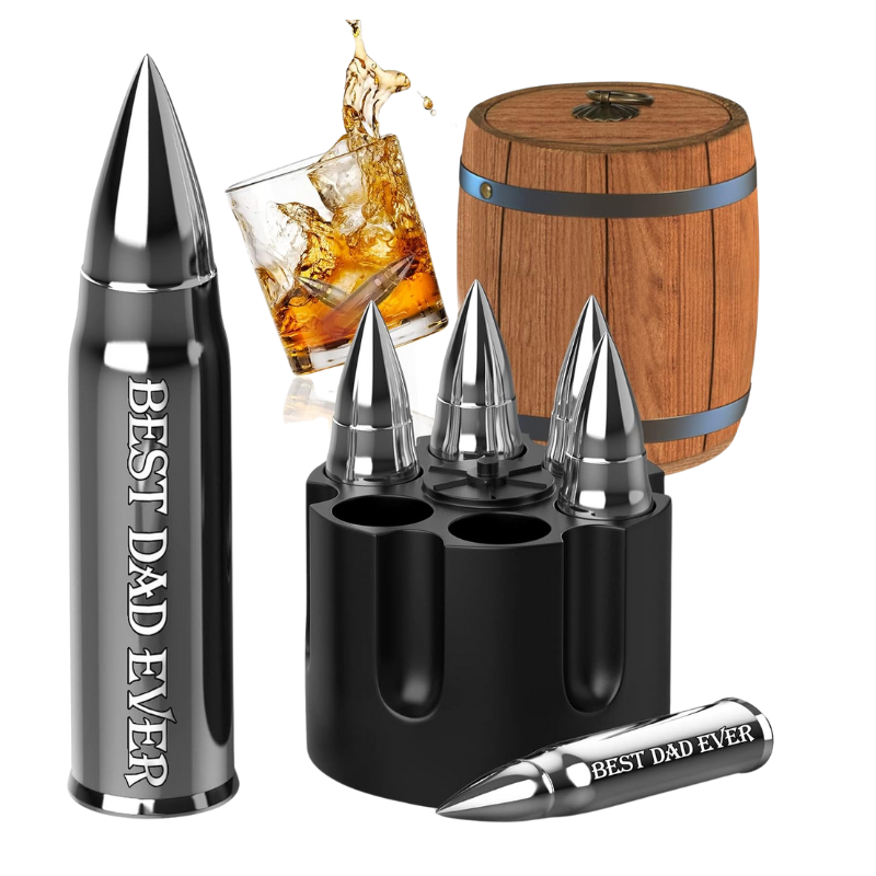 Whiskey Stone Bullet Set With Revolver Base And Wooden Lock Box-Wine and Whiskey Decanter