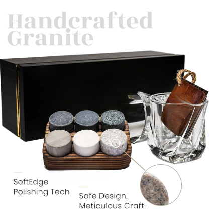 Whiskey Chilling Stones Gift Set With Granite Stones-Wine and Whiskey Decanter