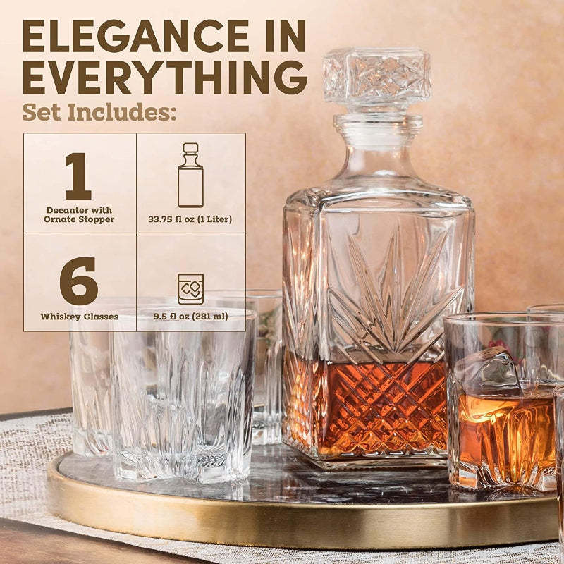 7 Piece Glass Whiskey Decanter Set-Wine and Whiskey Decanter
