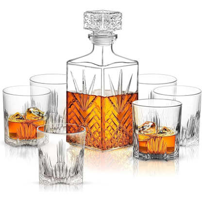 7 Piece Glass Whiskey Decanter Set-Wine and Whiskey Decanter