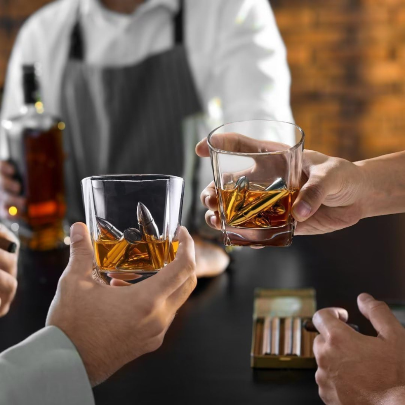 Whiskey Stone Set With Bullet Design And Revolver Base-Wine and Whiskey Decanter