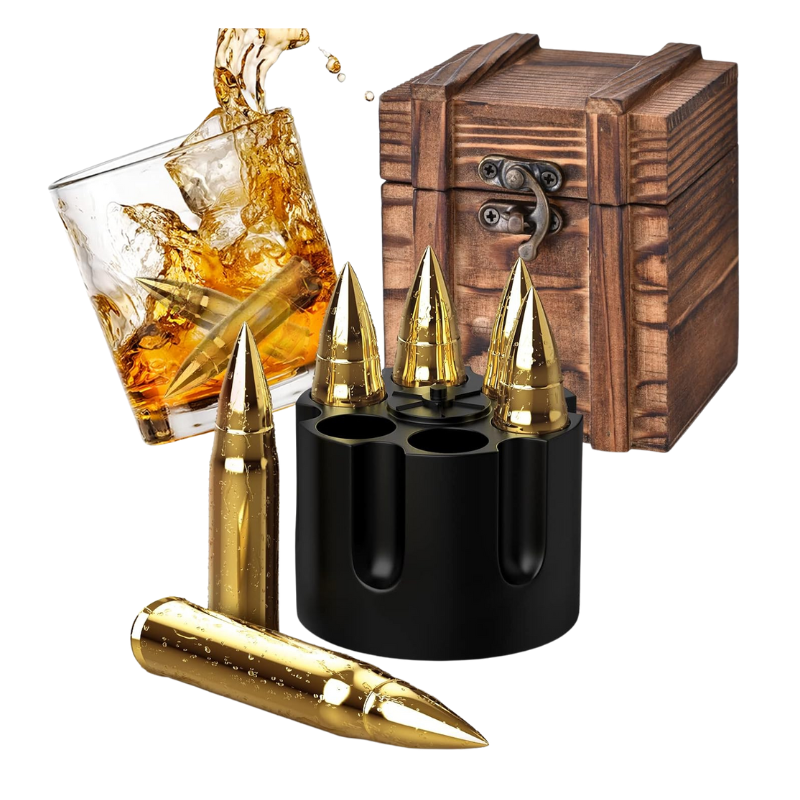 Whiskey Stone Set With Revolver Base And Wooden Storage Box-Wine and Whiskey Decanter
