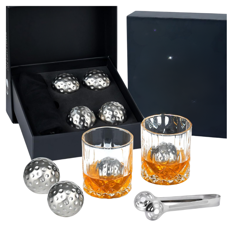 Whiskey Stone Set With Golf Ball Design And Storage Box